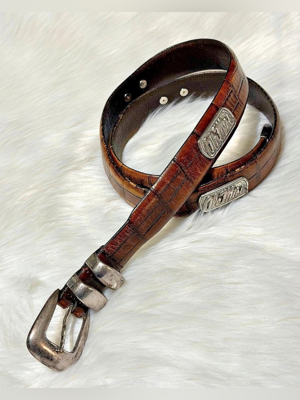 Zep-Pro Ole Miss Croco Leather Belt Brown
